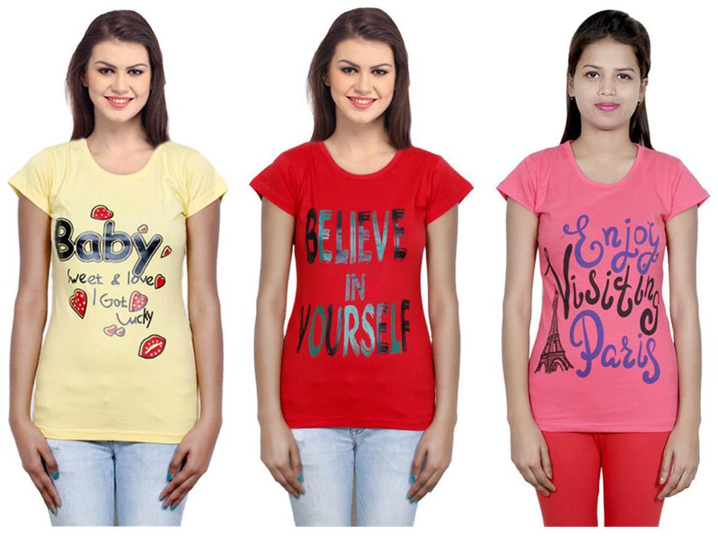 

IndiWeaves Girls Cotton T-Shirt Pack of -3