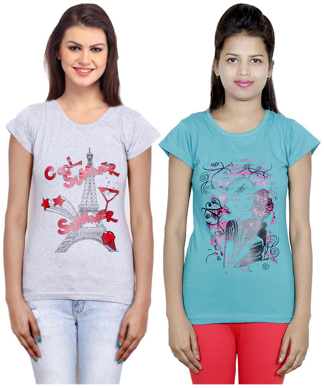

IndiWeaves Girls Cotton T-Shirt Pack of -2