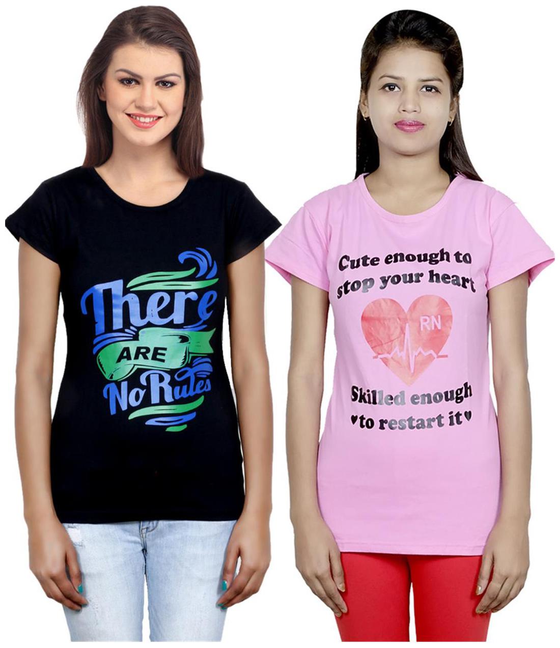 

IndiWeaves Girls Cotton T-Shirt Pack of -2