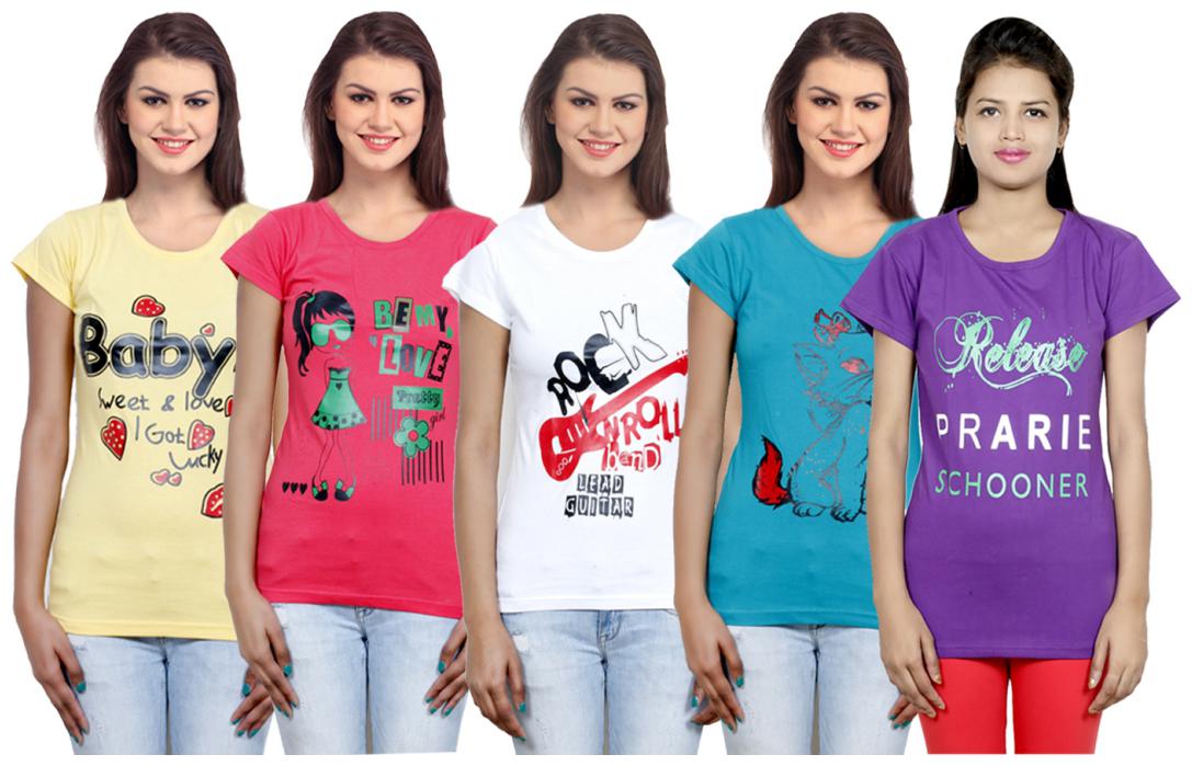 

IndiWeaves Girls Cotton T-Shirt(Pack Of 5 T-Shirt) Combo Offer