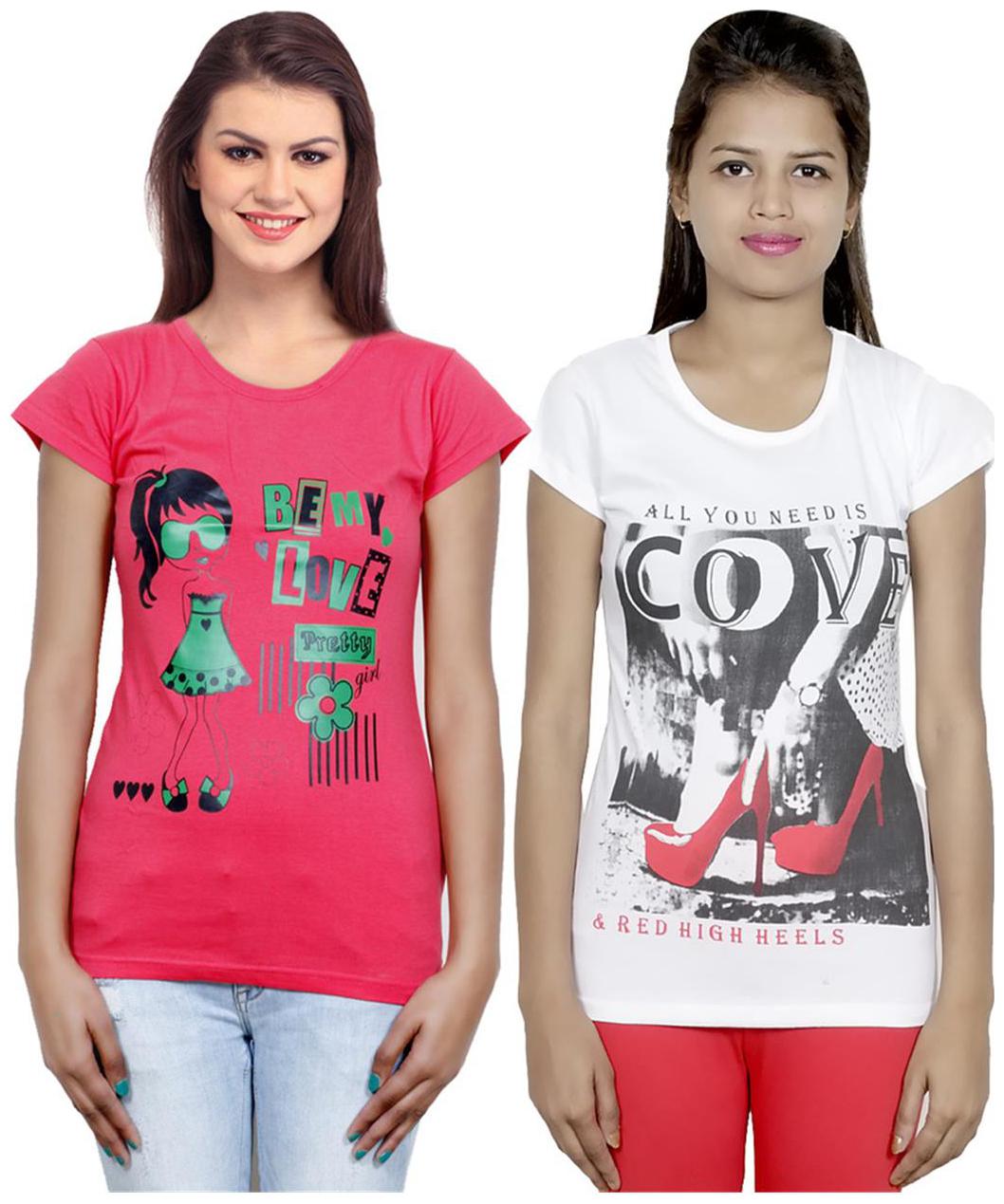 

IndiWeaves Girls Cotton T-Shirt Pack of -2