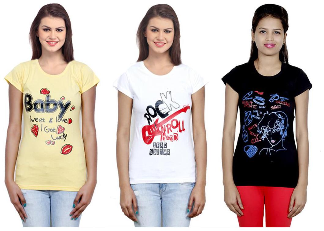 

IndiWeaves Girls Cotton T-Shirt Pack of -3