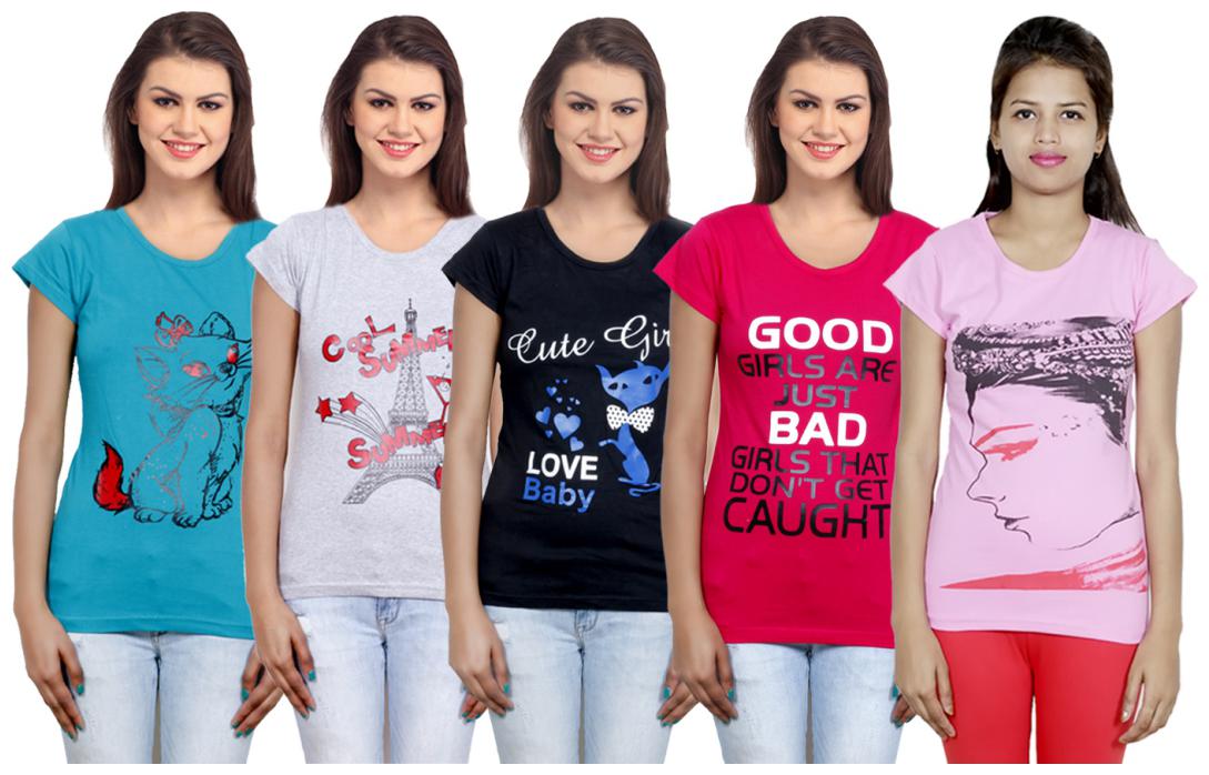 

IndiWeaves Girls Cotton T-Shirt(Pack Of 5 T-Shirt) Combo Offer