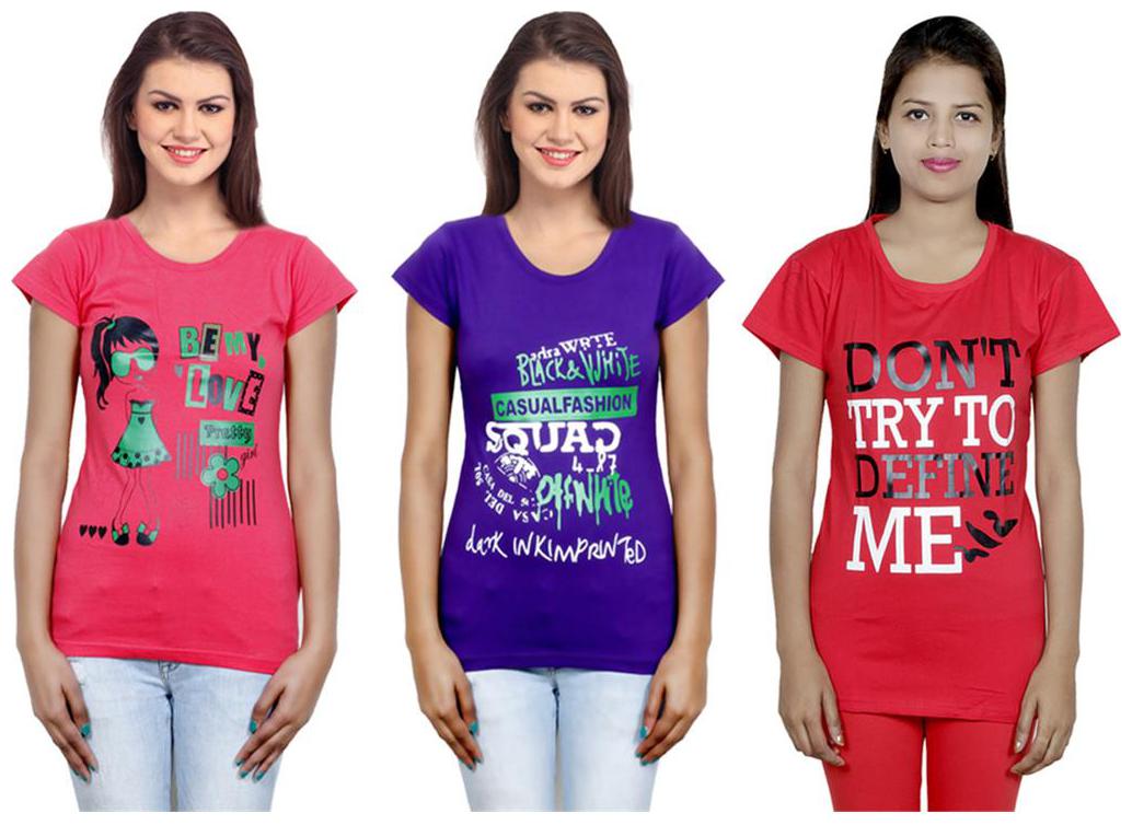 

IndiWeaves Girls Cotton T-Shirt Pack of -3