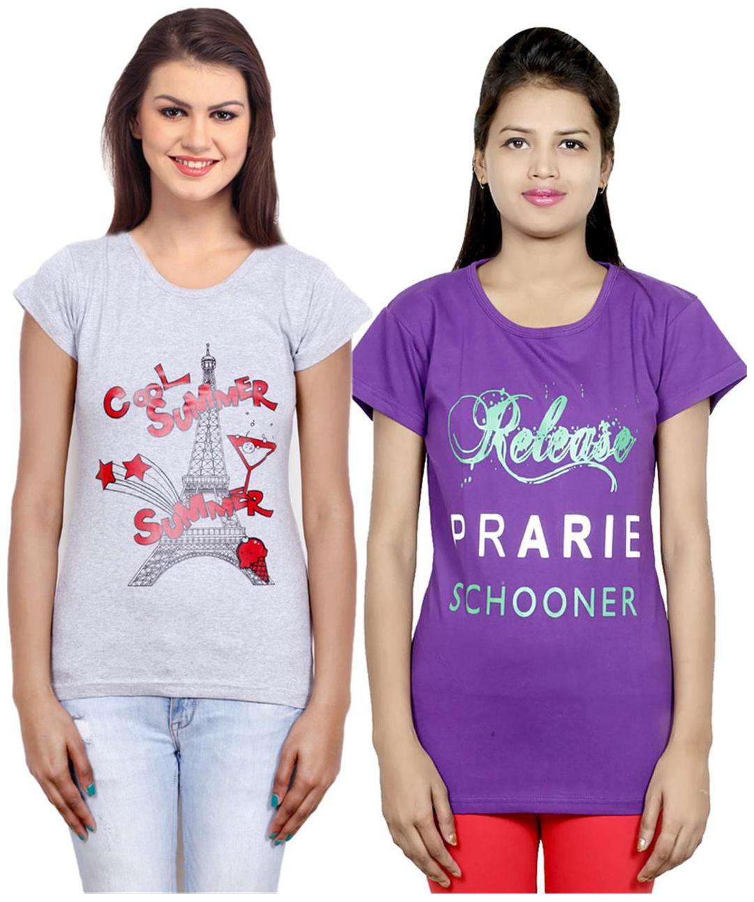 

IndiWeaves Girls Cotton T-Shirt Pack of -2