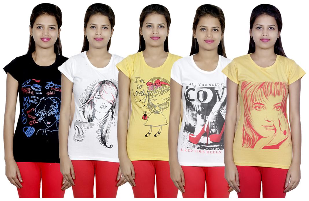 

IndiWeaves Girls Cotton T-Shirt(Pack Of 5 T-Shirt) Combo Offer