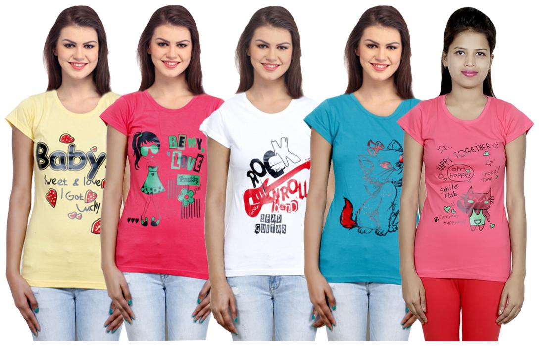 

IndiWeaves Girls Cotton T-Shirt(Pack Of 5 T-Shirt) Combo Offer