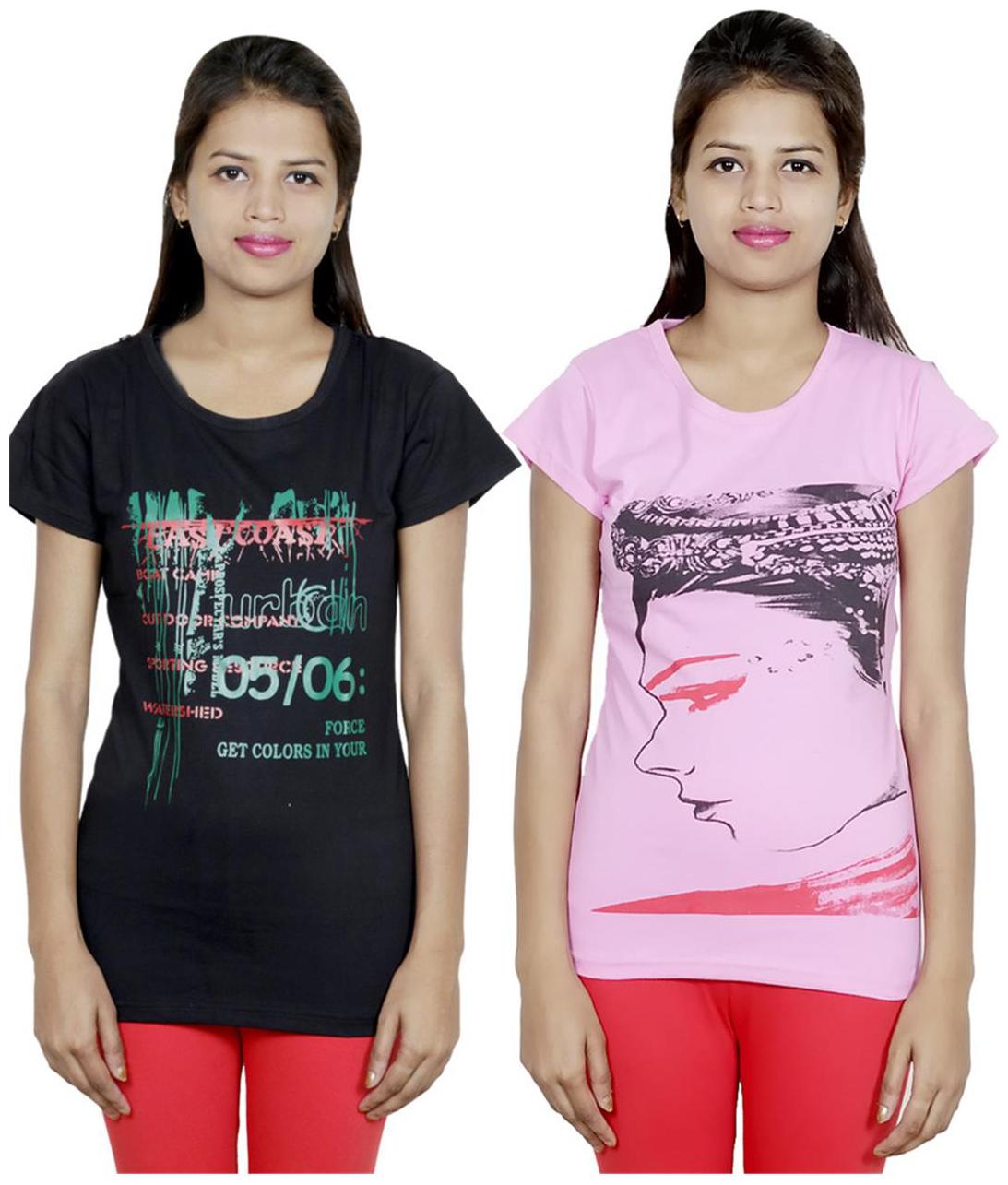 

IndiWeaves Girls Cotton T-Shirt Pack of -2