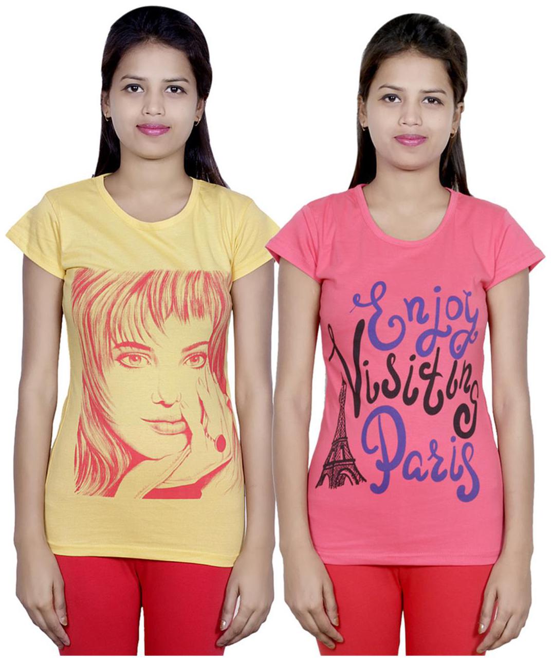 

IndiWeaves Girls Cotton T-Shirt Pack of -2