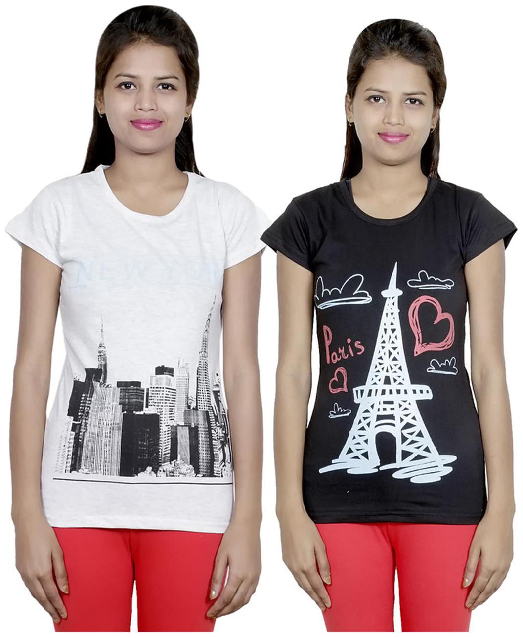 

IndiWeaves Girls Cotton T-Shirt Pack of -2