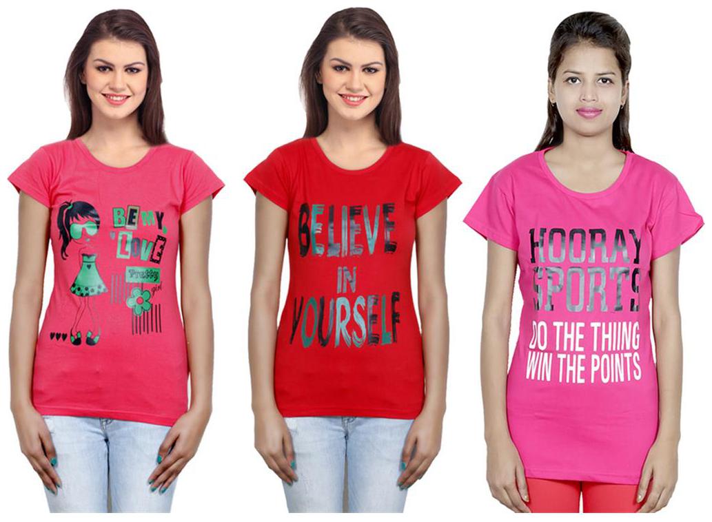

IndiWeaves Girls Cotton T-Shirt Pack of -3