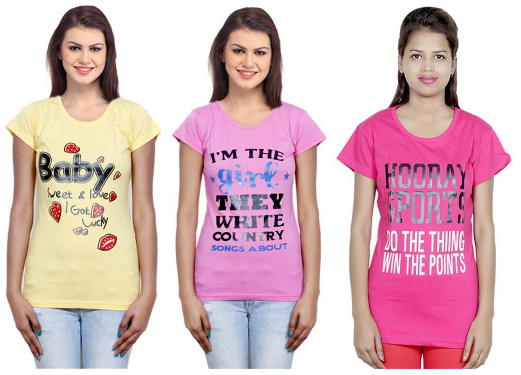 

IndiWeaves Girls Cotton T-Shirt Pack of -3