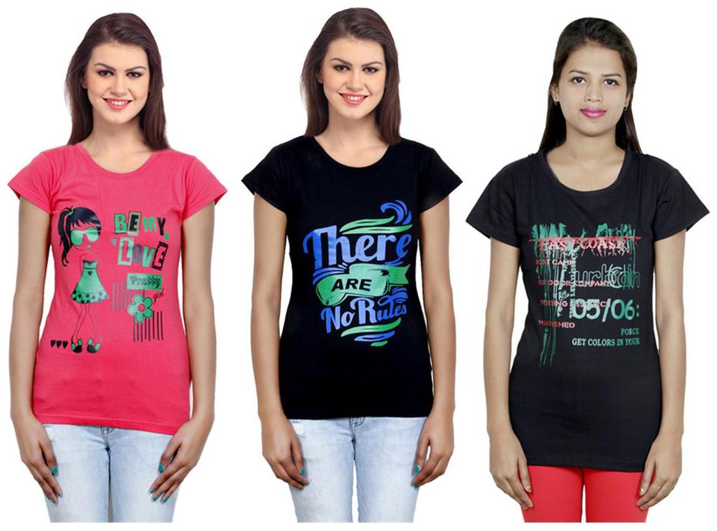 

IndiWeaves Girls Cotton T-Shirt Pack of -3