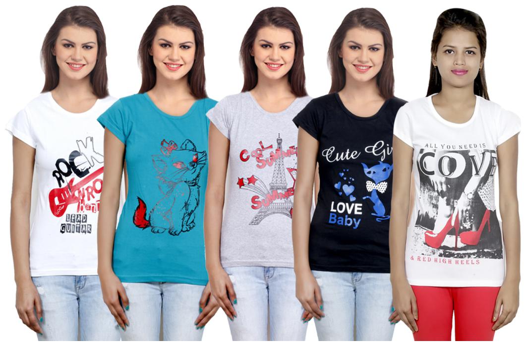 

IndiWeaves Girls Cotton T-Shirt(Pack Of 5 T-Shirt) Combo Offer