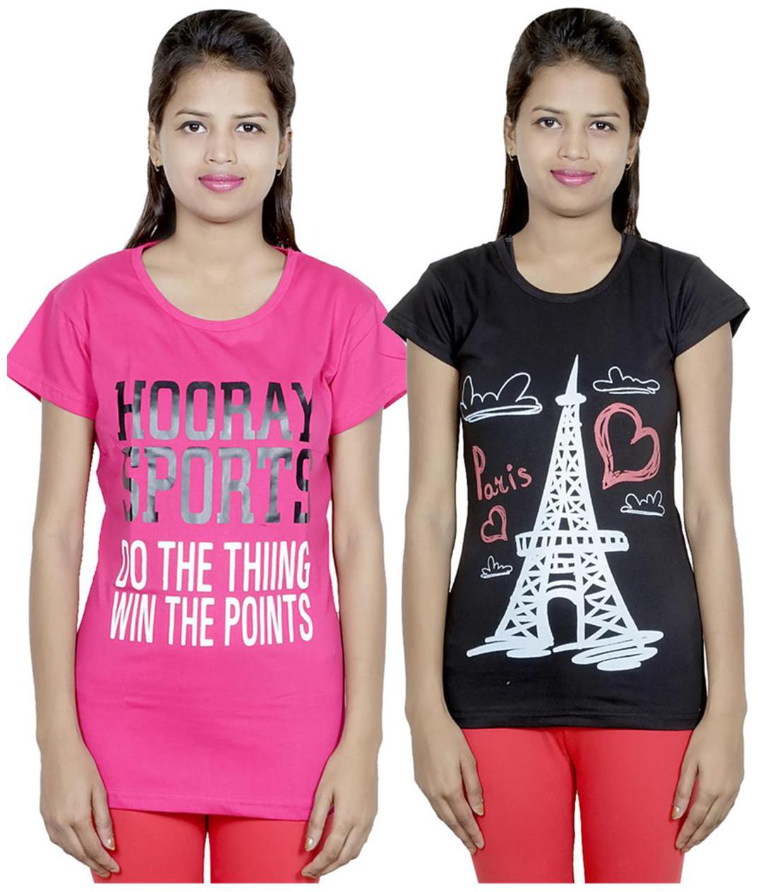 

IndiWeaves Girls Cotton T-Shirt Pack of -2