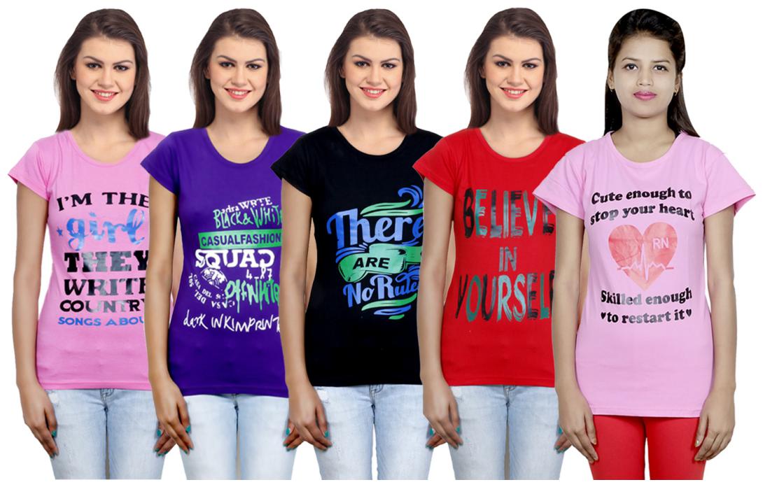 

IndiWeaves Girls Cotton T-Shirt(Pack Of 5 T-Shirt) Combo Offer