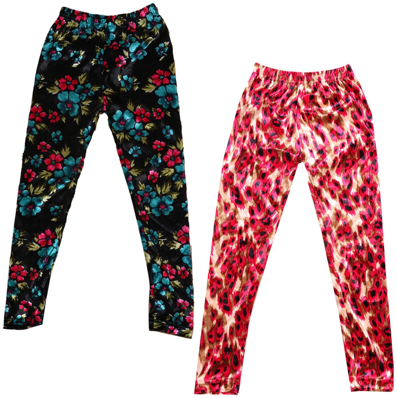 

IndiWeaves Girls Velvet Printed Leggings Pack of 2