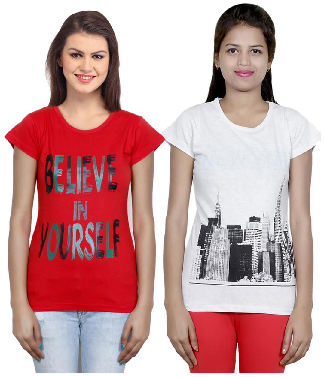 

IndiWeaves Girls Cotton T-Shirt Pack of -2