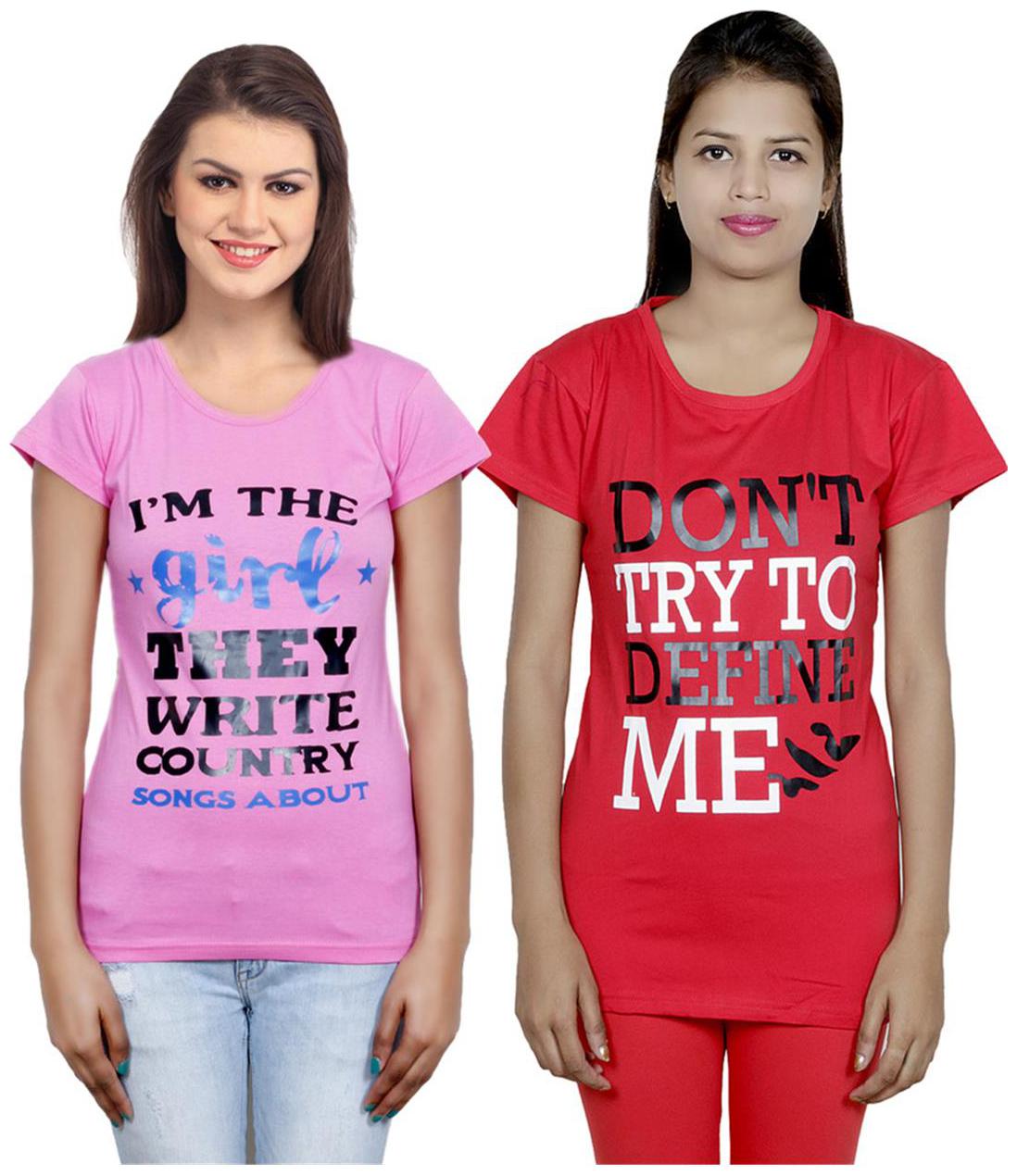 

IndiWeaves Girls Cotton T-Shirt Pack of -2
