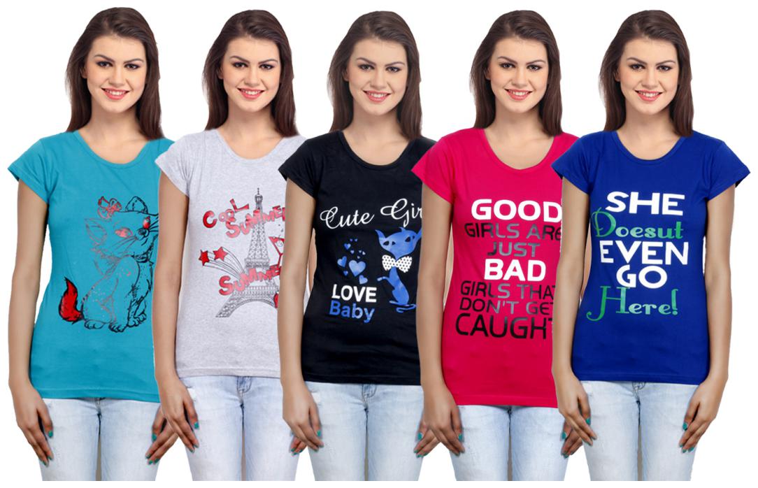 

Indiweaves Women Multi Regular fit Round neck Cotton T shirt