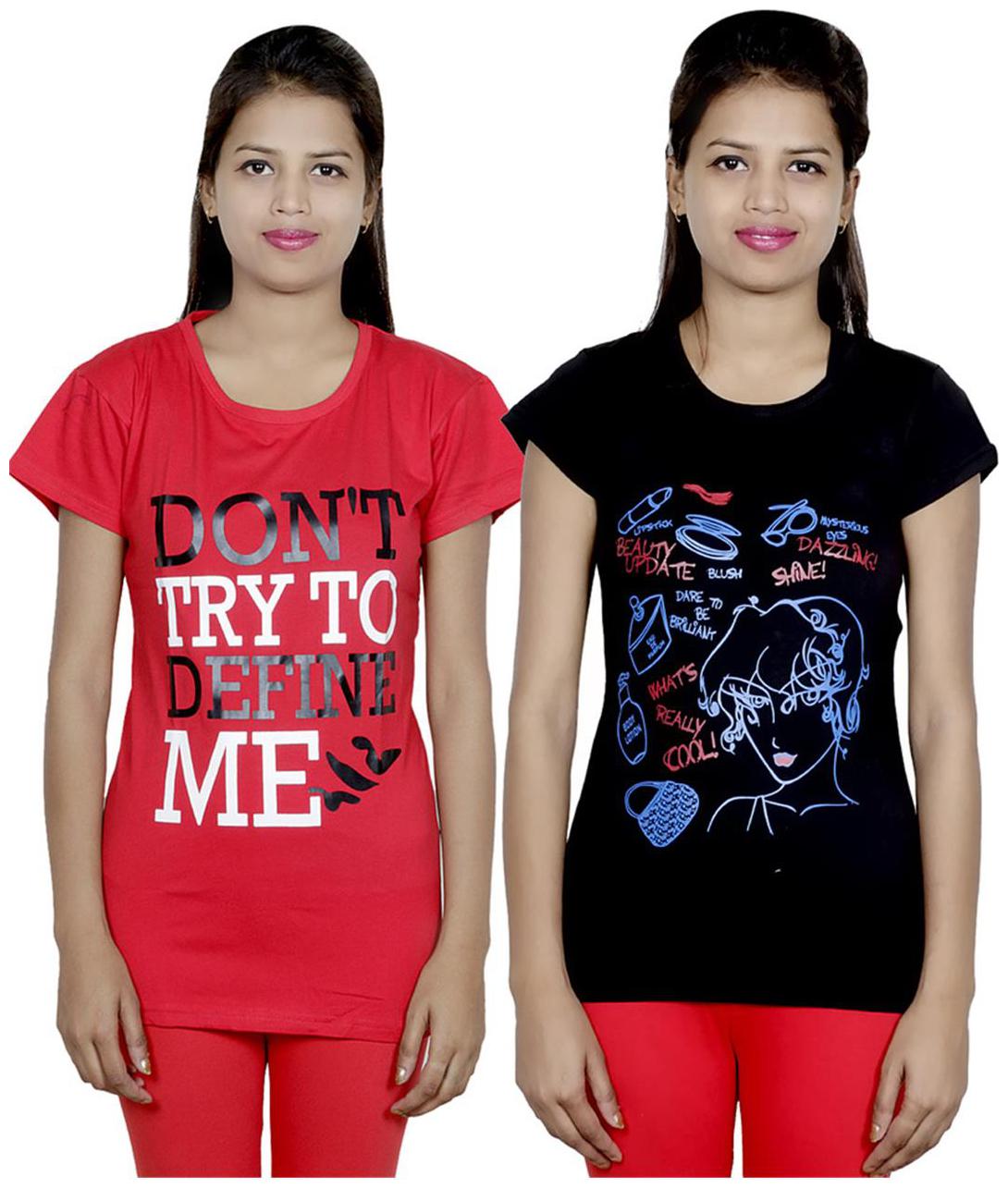 

Indiweaves Women Red Regular fit Round neck Cotton T shirt