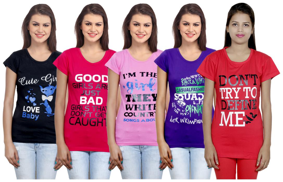 

IndiWeaves Girls Cotton T-Shirt(Pack Of 5 T-Shirt) Combo Offer