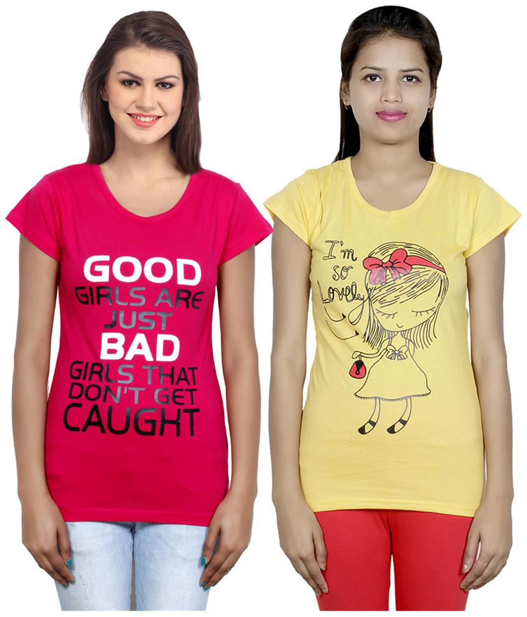 

IndiWeaves Girls Cotton T-Shirt Pack of -2