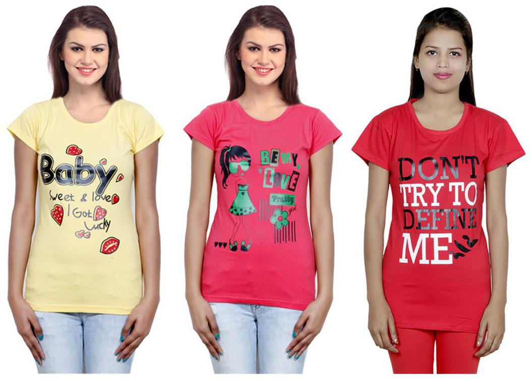 

IndiWeaves Girls Cotton T-Shirt Pack of -3
