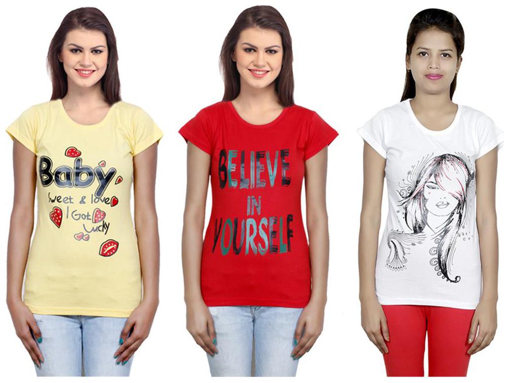 

IndiWeaves Girls Cotton T-Shirt Pack of -3