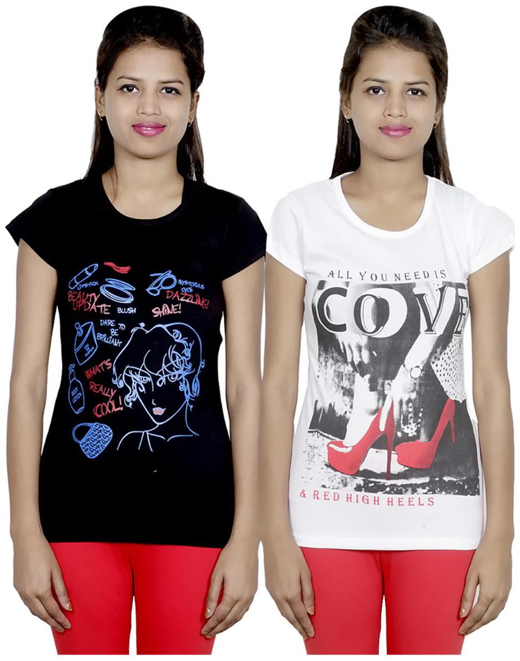 

IndiWeaves Girls Cotton T-Shirt Pack of -2
