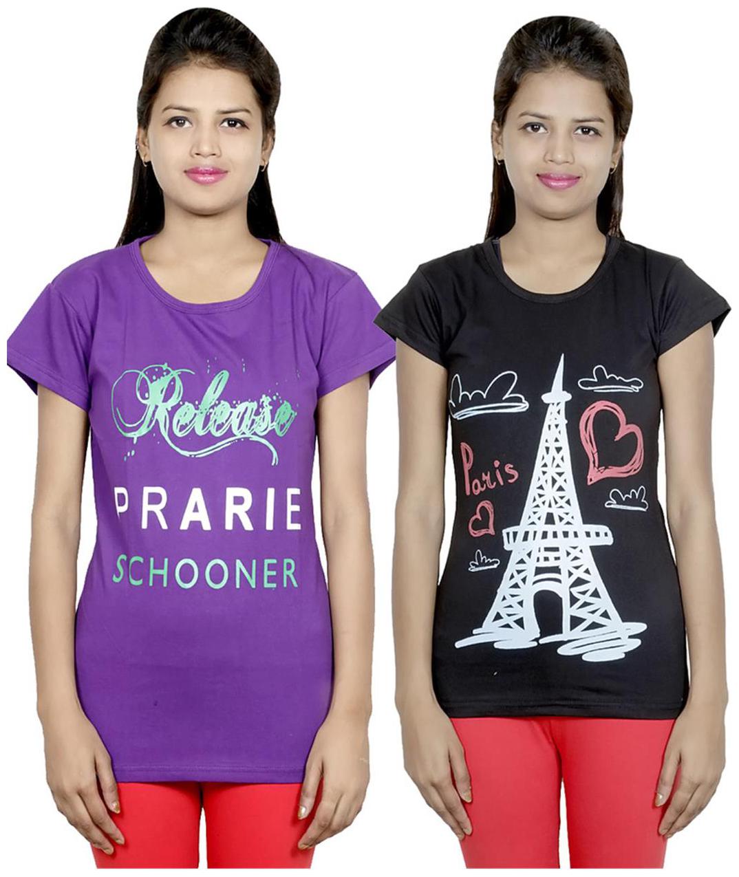 

IndiWeaves Girls Cotton T-Shirt Pack of -2