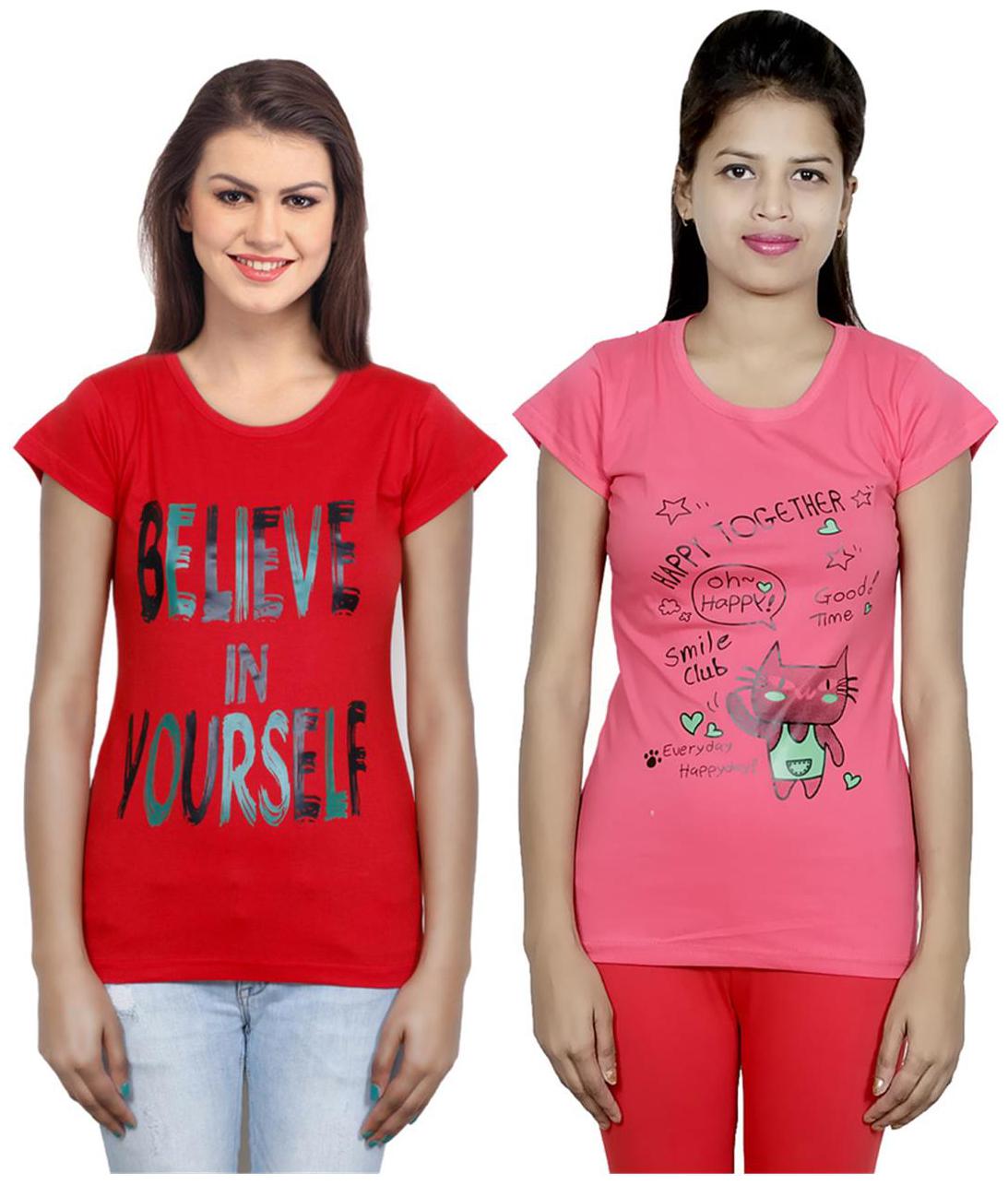 

IndiWeaves Girls Cotton T-Shirt Pack of -2