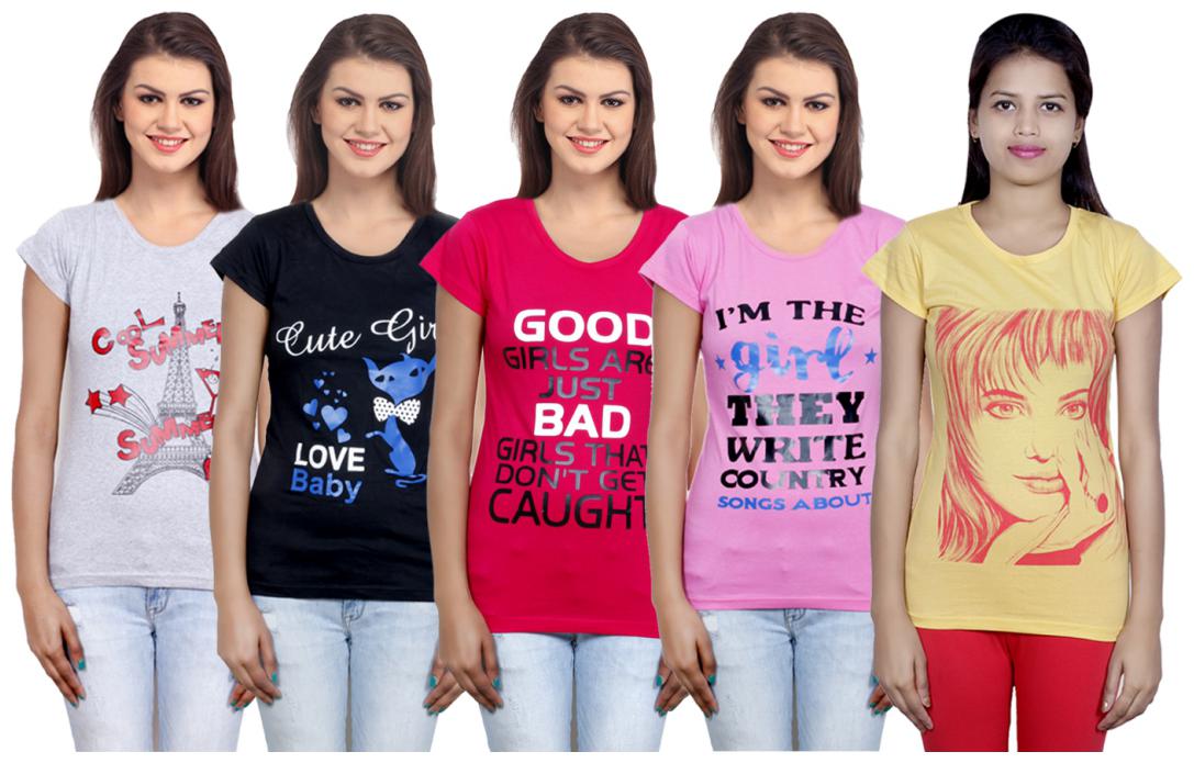 

IndiWeaves Girls Cotton T-Shirt(Pack Of 5 T-Shirt) Combo Offer