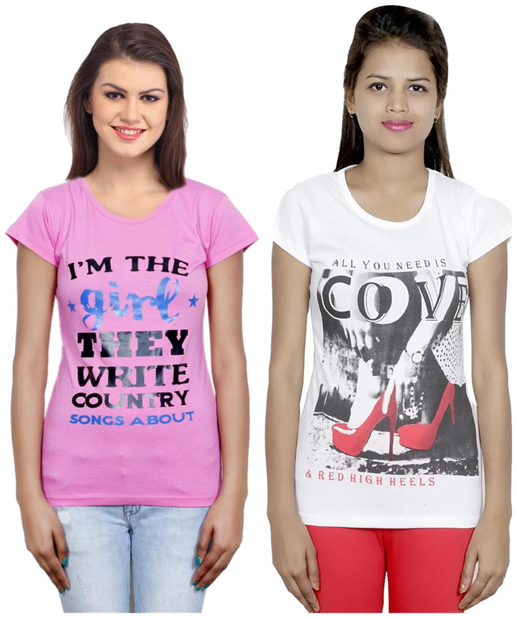 

IndiWeaves Girls Cotton T-Shirt Pack of -2