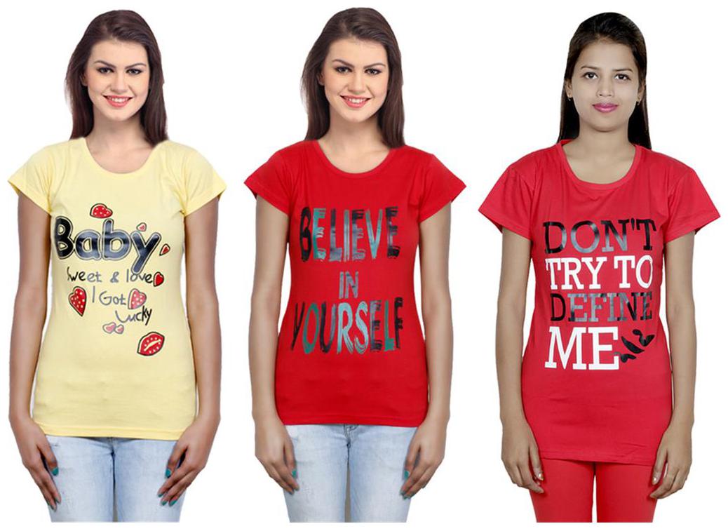 

IndiWeaves Girls Cotton T-Shirt Pack of -3