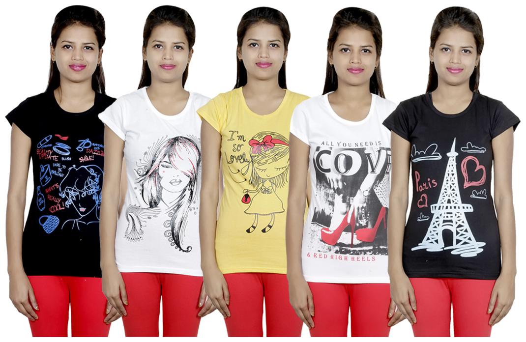 

IndiWeaves Girls Cotton T-Shirt(Pack Of 5 T-Shirt) Combo Offer