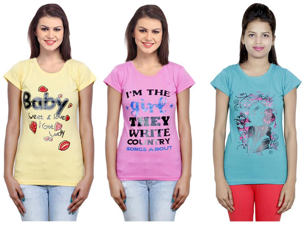 

IndiWeaves Girls Cotton T-Shirt Pack of -3