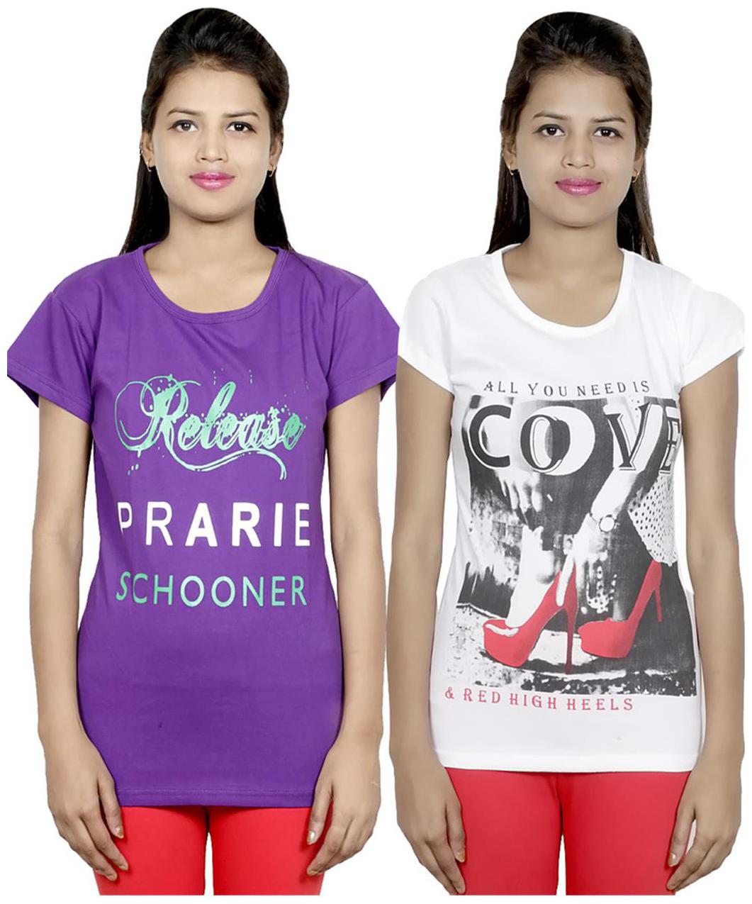 

IndiWeaves Girls Cotton T-Shirt Pack of -2