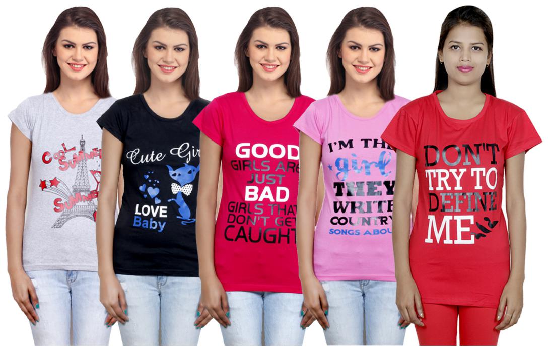 

IndiWeaves Girls Cotton T-Shirt(Pack Of 5 T-Shirt) Combo Offer