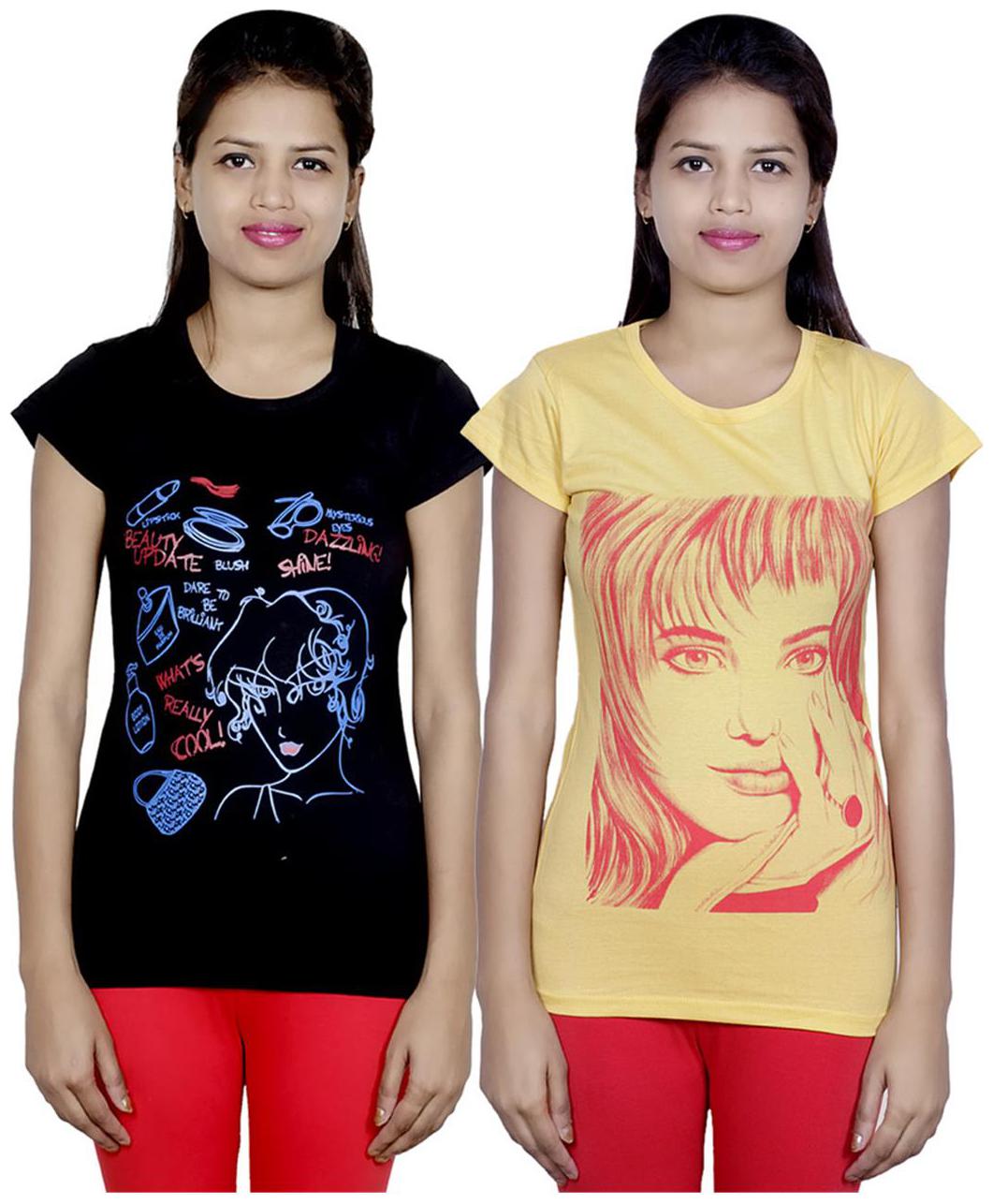 

IndiWeaves Girls Cotton T-Shirt Pack of -2