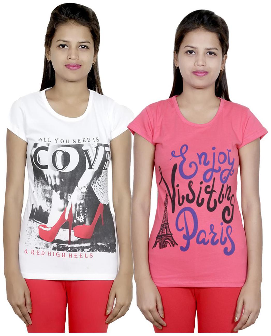 

IndiWeaves Girls Cotton T-Shirt Pack of -2