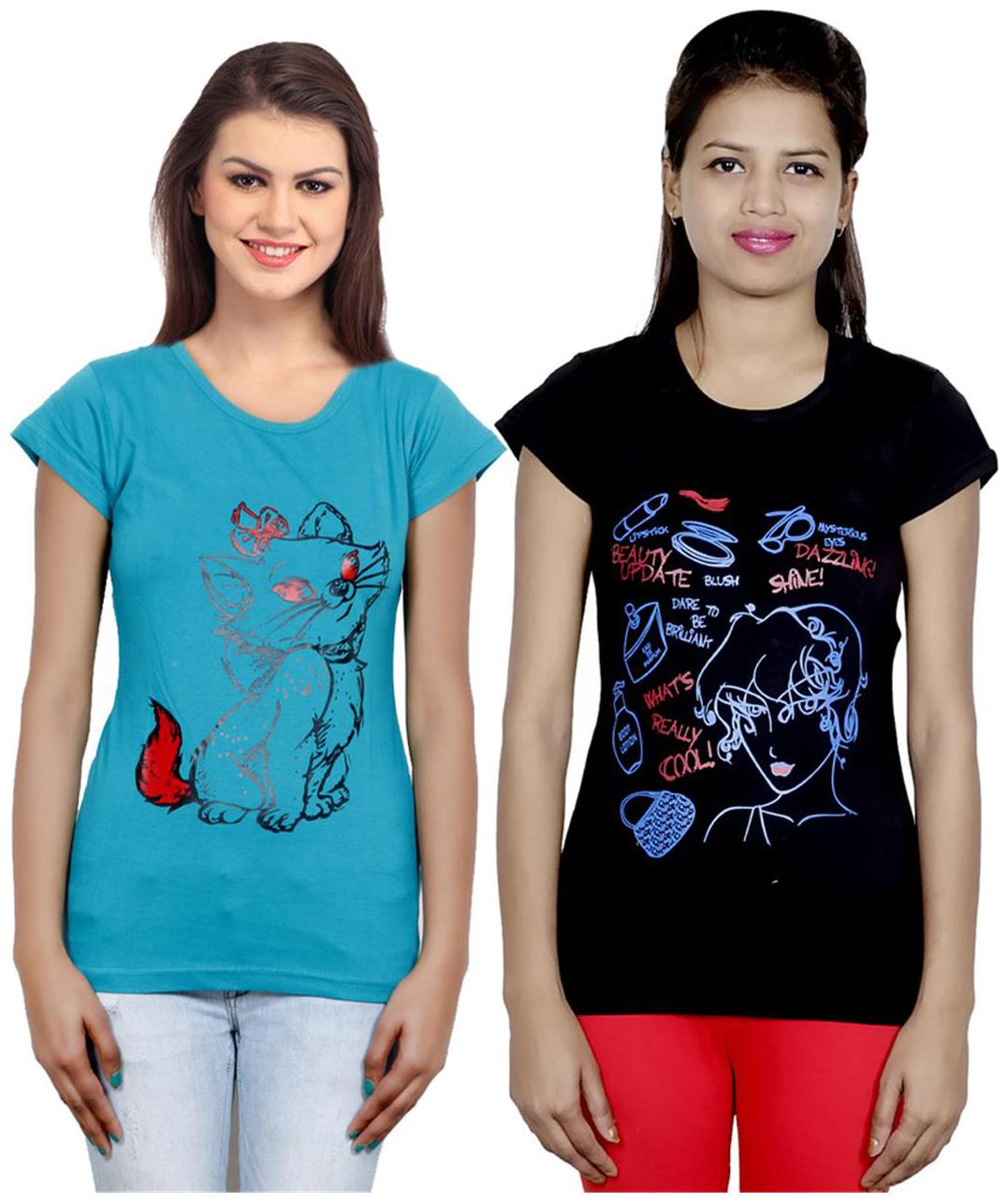 

IndiWeaves Girls Cotton T-Shirt Pack of -2