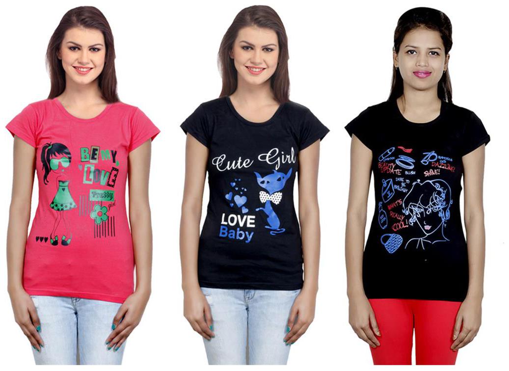 

IndiWeaves Girls Cotton T-Shirt Pack of -3