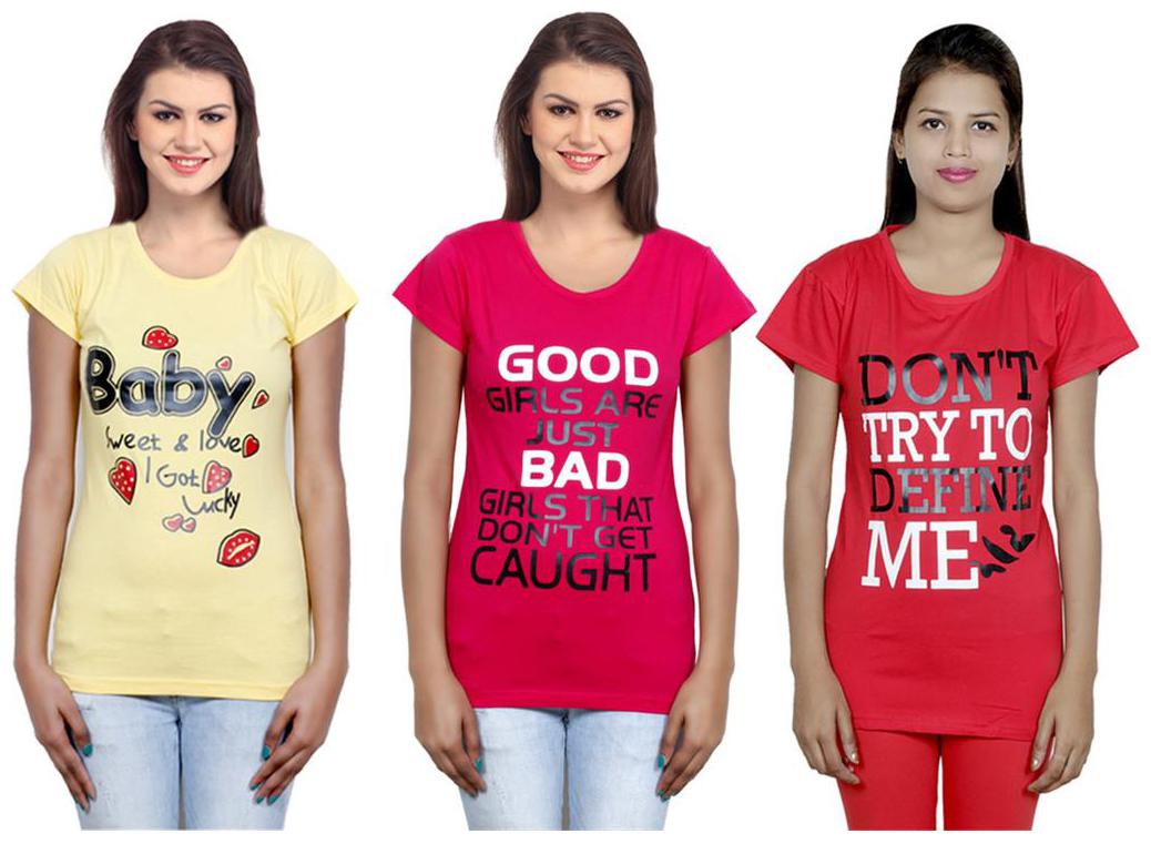 

IndiWeaves Girls Cotton T-Shirt Pack of -3