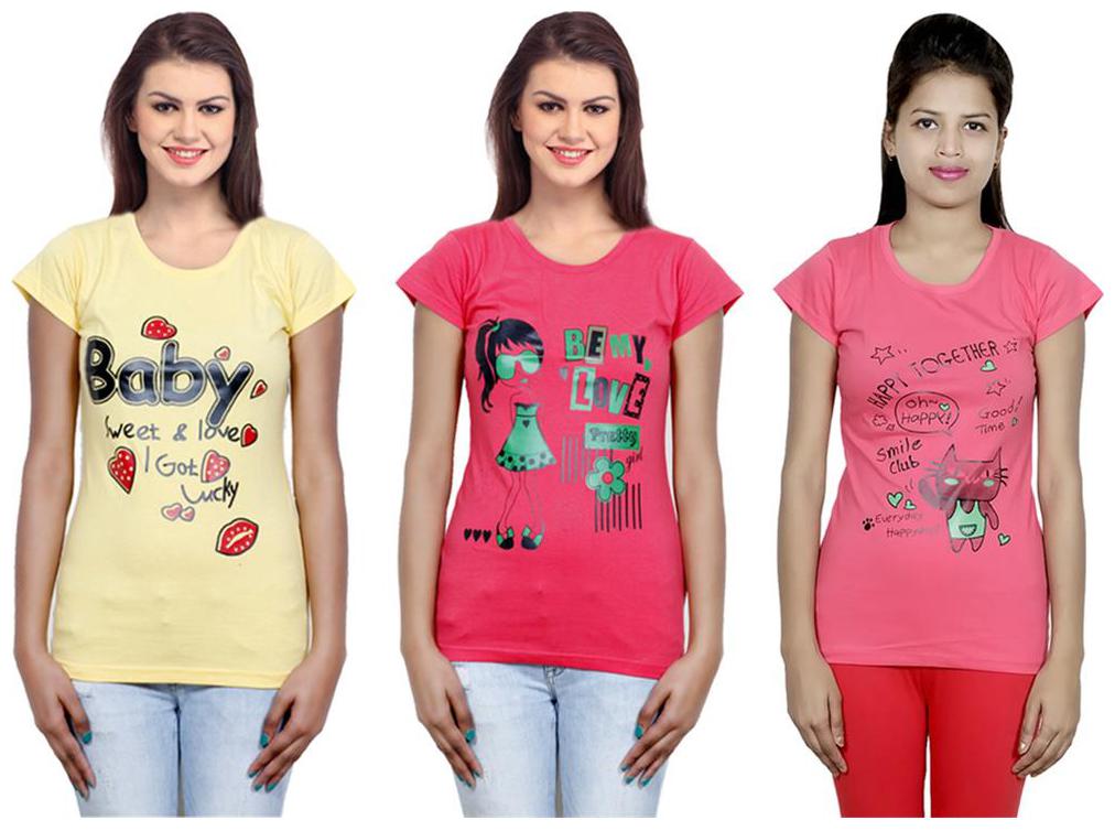 

IndiWeaves Girls Cotton T-Shirt Pack of -3