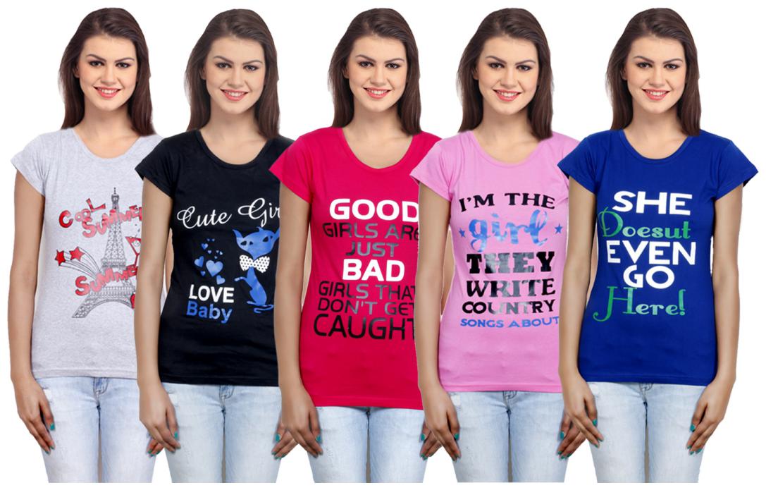 

IndiWeaves Girls Cotton T-Shirt(Pack Of 5 T-Shirt) Combo Offer