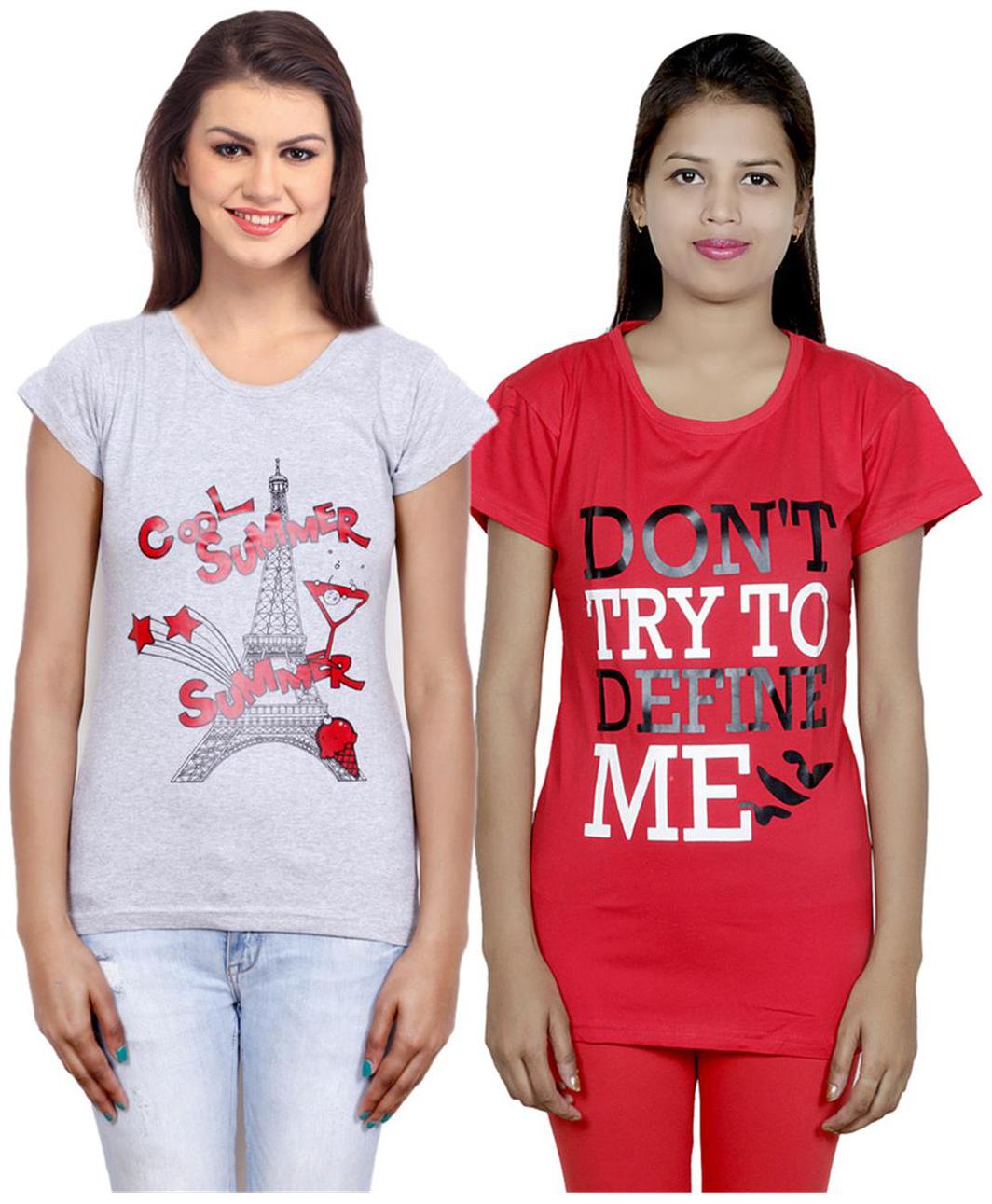 

IndiWeaves Girls Cotton T-Shirt Pack of -2