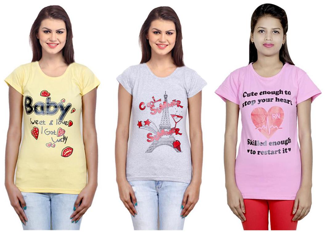 

IndiWeaves Girls Cotton T-Shirt Pack of -3