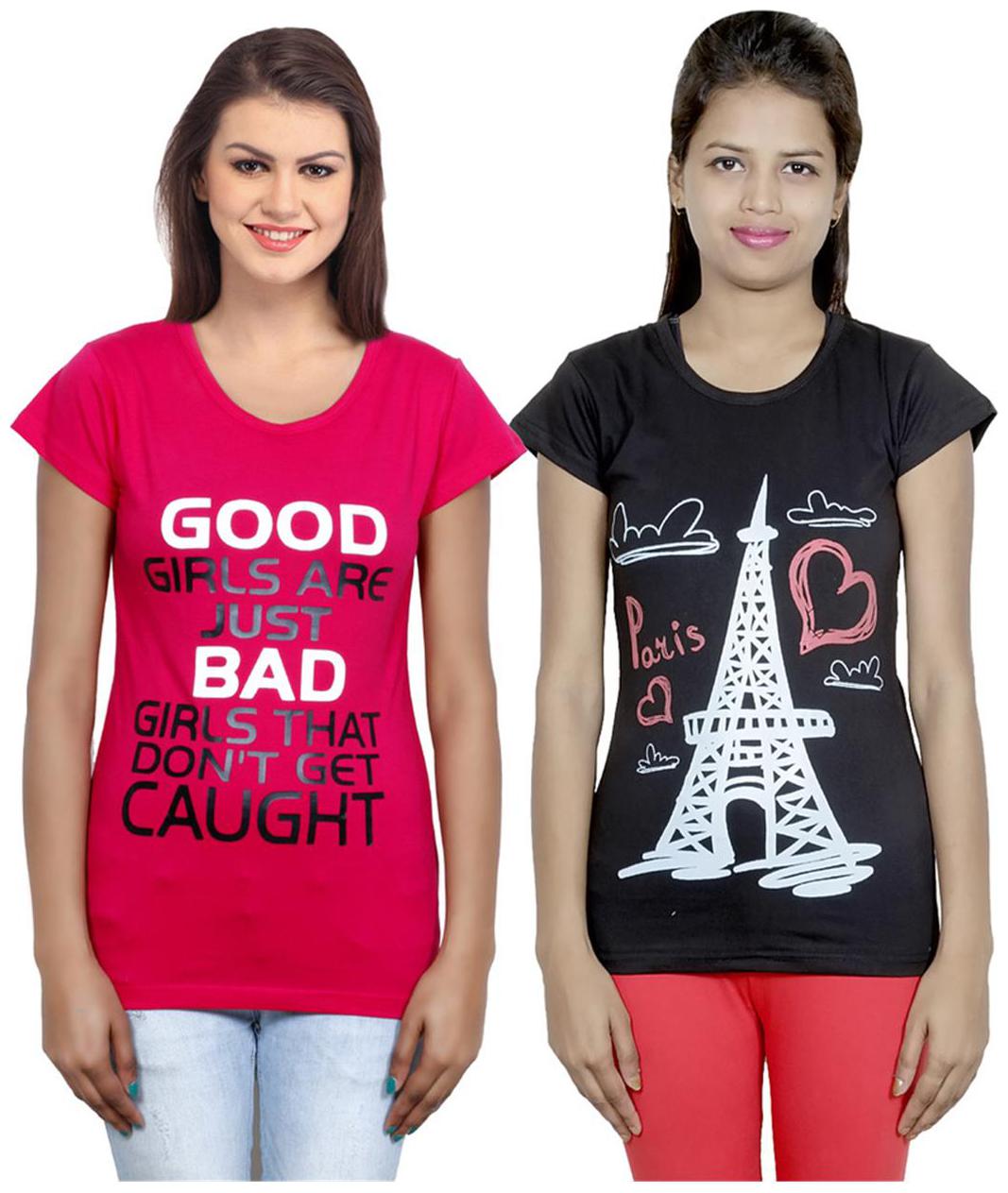 

IndiWeaves Girls Cotton T-Shirt Pack of -2