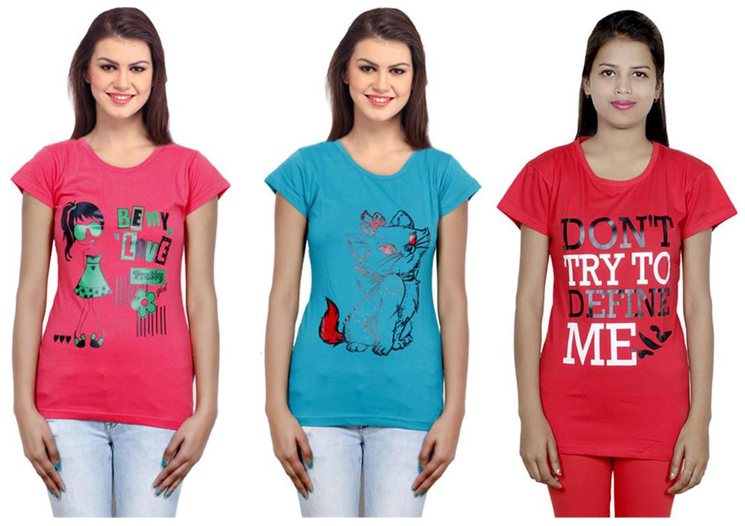 

IndiWeaves Girls Cotton T-Shirt Pack of -3